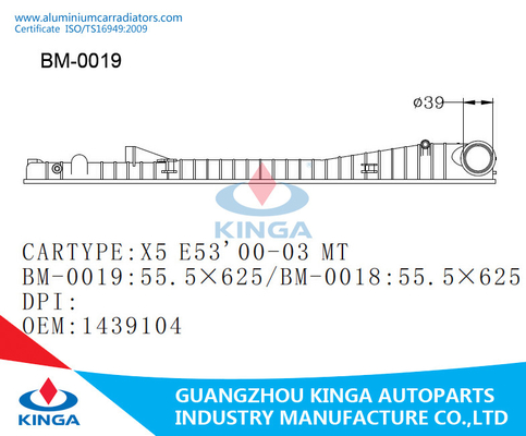 China X5 E53 00-03 van de de Radiator Plastic Tank van MT OEM 1439104 Verlaten Positie leverancier