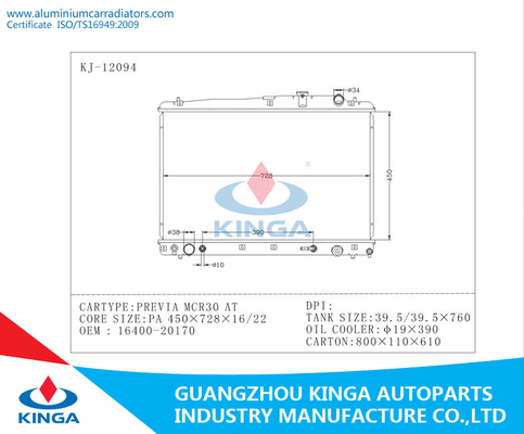 2003 Toyota-Radiator voor OEM 16400-20170 van PREVIA MCR30 PA 16/22 BIJ leverancier