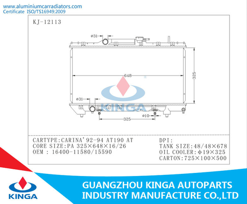 92 93 de Radiator van 94 Aluminiumtoyota voor OEM van KIEL AT190 16400 - 11580/15590 BIJ leverancier