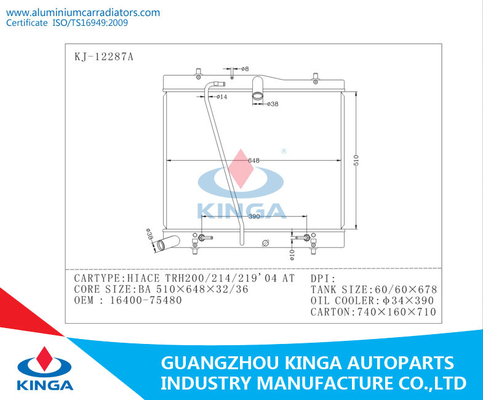 2004 Al Radiator van Aluminiumtoyota voor HIACE TRH200 214 219 BIJ OEM 16400 - 75480 leverancier