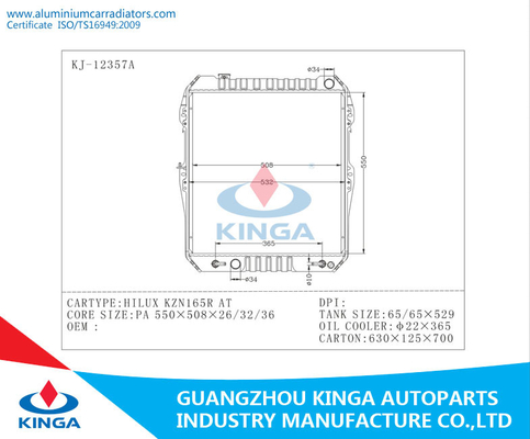 De autoradiator van Koelsysteemtoyota voor HILUX KZN165R met MT van de Aluminiumkern leverancier