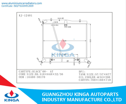 2008 Toyota-Radiatorhiace OEM 16400-30170 BA26/BIJ Al Aluminium leverancier