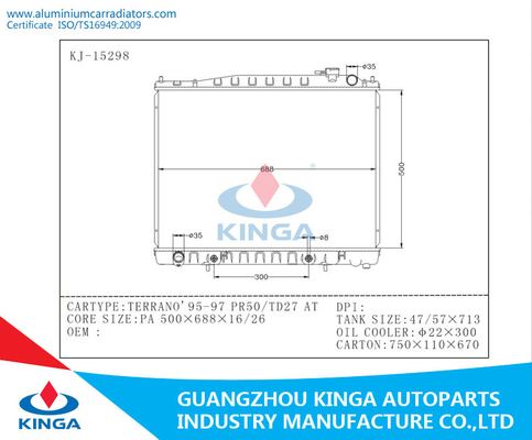 Autotank de Radiator van Nissan van 1995 - van 1997 TERRAND 95-97 PR50/TD27 BIJ Aluminium leverancier