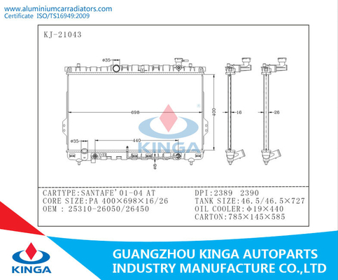 Autoradiator voor Hyundai SANTAFE 2001 2004 BIJ OEM 25310-26050/25310-26450 leverancier