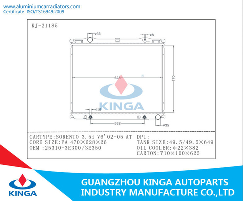 Koelend 02 - 05 Hyundai Radiator voor OEM 25310-3E300/3E350 van SORENTO 3.5i V6'02-05 leverancier