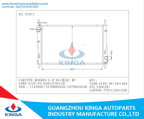 Autoradiator voor Ford Mondeo 2.0 OEM 1142808/1S7H8005AD/1H7H8342AB van MT van 2003 leverancier