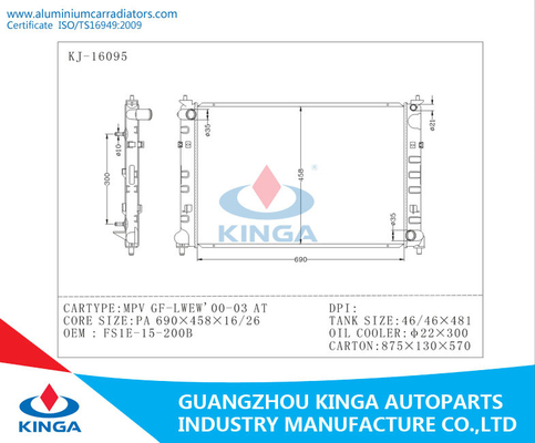 OEM ISO de Radiator van Aluminiummazda BIJ Tankgrootte 46 /46 *481mm MPV gf-lwew'00-03 leverancier