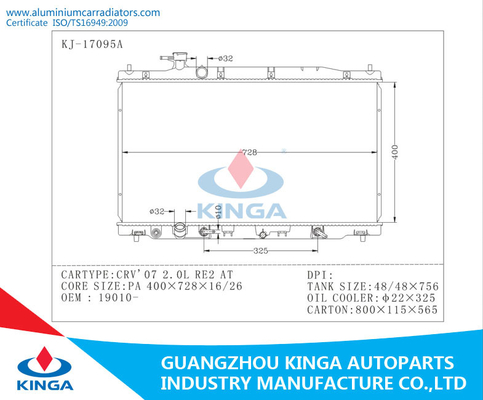 Plastic het Aluminiumradiator van Honda van de Tankauto CRV '07 2.0L RE2 BIJ OEM 19010 - leverancier