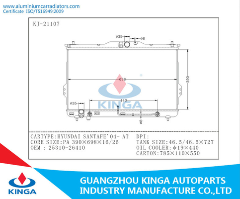 OEM 25310-26410 2004 de Automobielradiator van Hyundai voor PA van HYUNDAI SANTAFE/16 BIJ leverancier