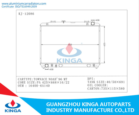 1996 Toyota-het Aluminium van Radiatortownace Noah OEM 16400-6A140 PA16/MT leverancier