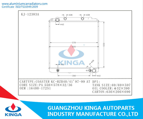 16400-17251 van de de Radiatorvervanging van aluminiumtoyota de ONDERLEGGER VOOR GLAZEN kc-HZB40/41 BIJ leverancier