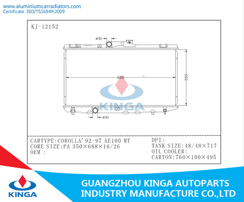 Douaneae100 Toyota Automobiele Radiator COROLLA 1993, 1994, 1995, 1996 leverancier