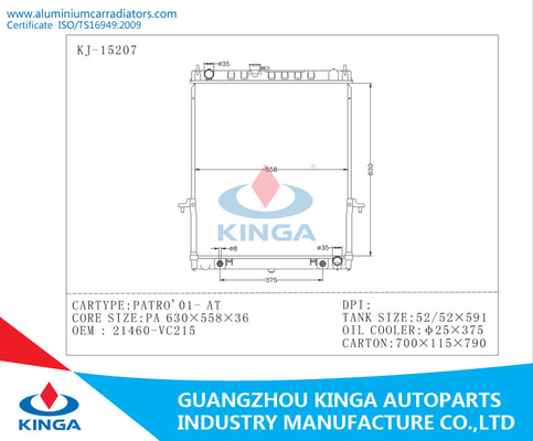 Nissan-OEM 21460 - van de het Aluminiumauto van VC215 de Autoradiators PATRO 01 PA 36mm BIJ leverancier