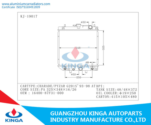 16400 Radiators van de het Aluminiumauto van 87F31 000 voor Daihatsu-Charade/Pyzar G201s leverancier