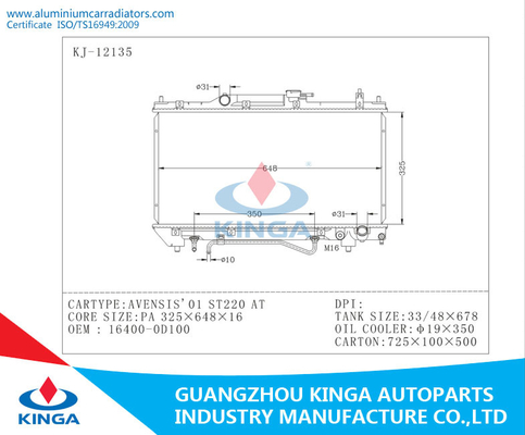 BIJ Autoradiator voor Toyota AVENSIS 01 ST220-OEM AVENSIS01 ST220 BIJ leverancier