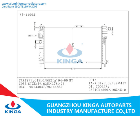 De Ontwerperradiators nexia-94-0096144847/96144850 van DAEWOO CIELO leverancier