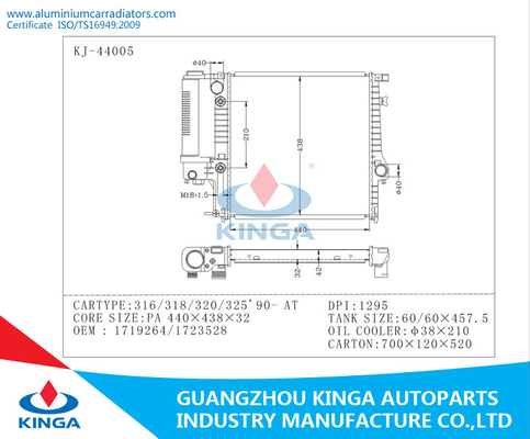 Auto de Autoradiator van het Delenaluminium voor BMW 316/318/320/325 90 OEM 1719264/1723528 BIJ leverancier