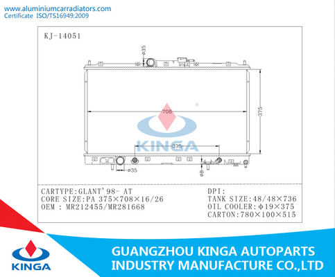 1998 de Radiator MR212455 van GLANT Mitsubishi/MR281668-Dikte 16/26mm leverancier