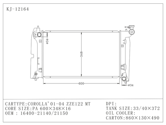 MT-Steun Toyota Corolla 01 - 04 ZZE122 van Aluminium de Autoradiators leverancier