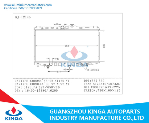 Het Jaar 88 - 92 Oem van Corolla van de coronaat170 Toyota Radiator AE92 16400 15380 leverancier