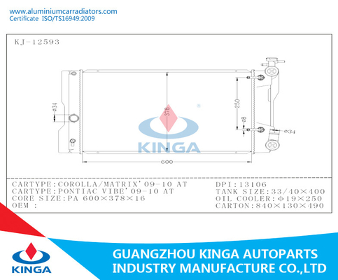 09 - 10 DPI Nr 13106 Autoradiator voor Corolla/Matrijs/Pontiac Vibe leverancier