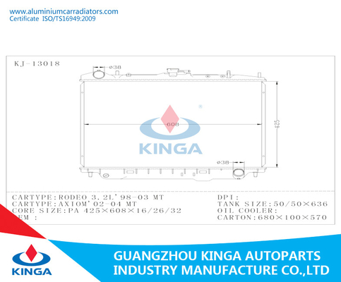 De Delenradiator van de motor Koele Auto voor Isuzu-Rodeo 3.2L 98 - 03 Axioma 02 - 04 leverancier