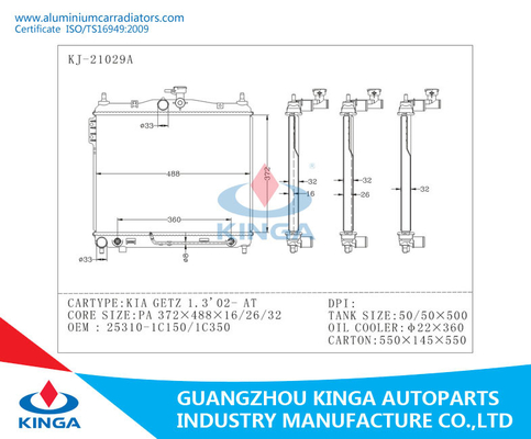 Auto Vervangen Hyundai-Radiator voor Kia Getz 1.3 Jaar 2002 Oem 25310 - 1C150 leverancier