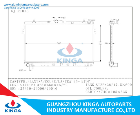 De plastic van de de Vervangingsauto van Tankhyundai van de Radiatorselantra Coupé Lantra 95 - OEM 25310 - 29000 leverancier