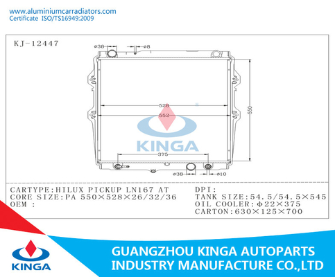 De BESTELWAGEN LN167 van Toyota HILUX BIJ Aluminiumradiator herstelt Koelradiator leverancier