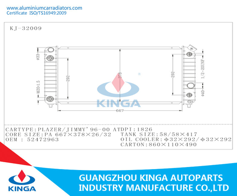 De Autoradiator van de aluminiumdouane voor GMC Plazer/Koevoetoem 52472963 Jaar 96 - 00 leverancier