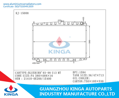 De Radiators van het de Radiatorsvoertuig van de hoge Prestatiesauto voor Nissan-Sialia 93-98 U13 MT leverancier