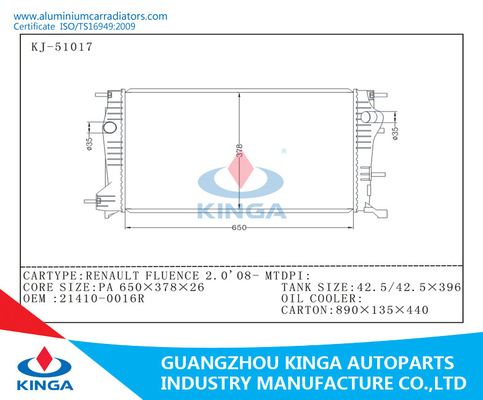 21410-0016R de Radiators RENAULT FLUENCE 2.0 2008 van de aluminiumauto - MT leverancier