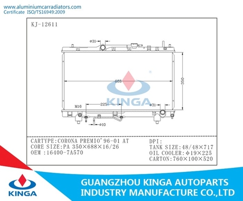 Van het het Aluminiumwater van coronapremio 1996-2001 16400-7A570 de Radiatoriso Certificatie leverancier