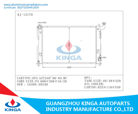 OPA AZT240 '00-04 16400-28340 Radiators van de de Radiator Klassieke Auto van MT Toyota leverancier