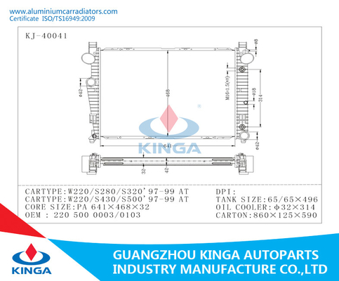 De buisvin boort Al de Radiatorsbenz 1997-1999 W220 Thicnkess 32mm van de Aluminiumvervanging uit leverancier