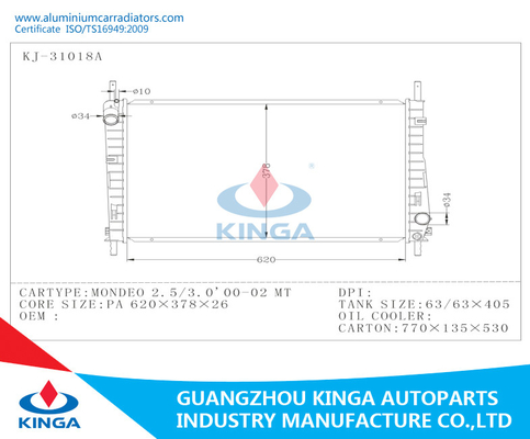 De Radiator van China Ford Mondeo 2.5/3.0/0002 met Watertank leverancier