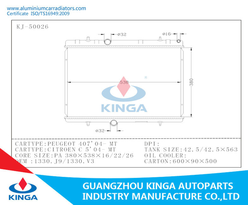 PEUGEOT 407 '04 MT-Radiatorsoem 1330 van de Aluminiumauto Volledige het Aluminiumradiator van J9/1330 V3 leverancier