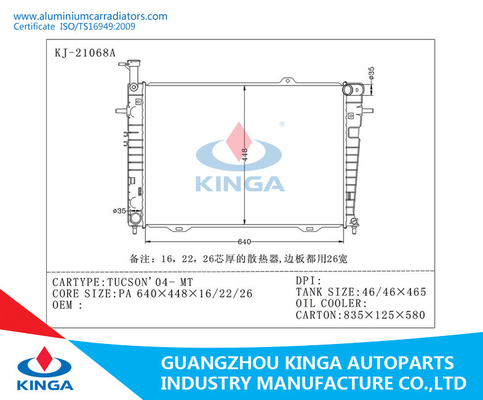 Plastic van de Autotucson 2004 van Korea van Tank Automobielradiators het Aluminiumkern van MT leverancier