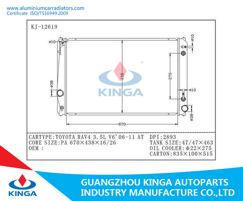 Toyota-Radiators Rav4 3.5l V6 '06-11 van de Aluminiumauto BIJ Autoradiator leverancier