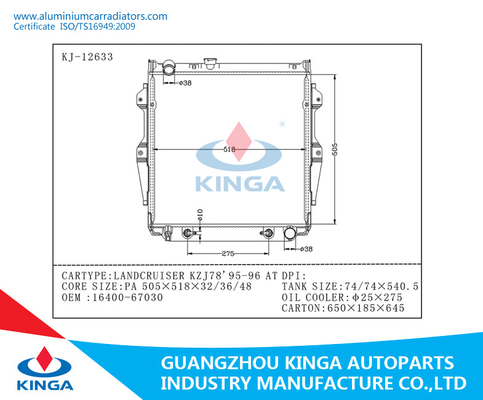 Efficiënte Koeltoyota-het Aluminiumradiators Landcruiser KZJ7895-96 van de Radiatordouane BIJ leverancier