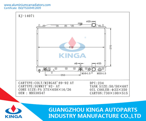 Van de Autoradiators van het Motoronderdelenaluminium OEM MB538547 Mitsubishi Hoge Prestatiesradiators leverancier