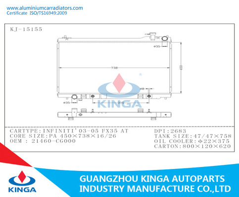 Van de de Autoradiator van Nissan Infiniti '03-05 FX35 Auto de Vervangingsoem/21460-CG000 leverancier