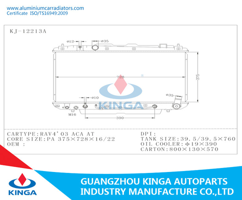 RAV4 03 ACA BIJ Toyota-de Vervangingsradiator van het Radiatoraluminium voor Auto leverancier
