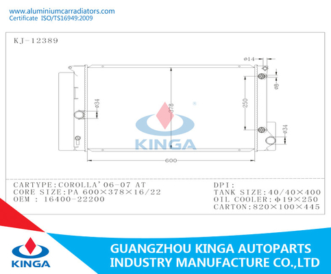 COROLLA ZRE152 06-07 BIJ OEM 16400-22200 van de Voertuigradiator de Reparaties van de Autoradiator leverancier