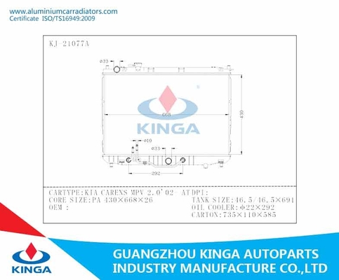 Auto de Radiatorvervanging KIA CARENS MPV 2.0 ' 02 OK2FV-15-200A van de Vervangstukkenauto BIJ leverancier