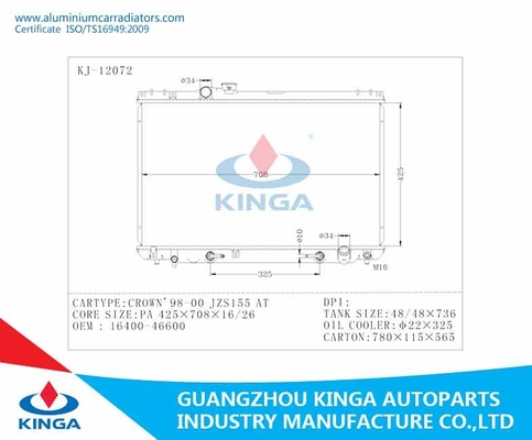 KROON '98-00 JZS 155 BIJ Toyota-Radiatorpa16/26mm OEM16400-46600 Automobielradiator leverancier