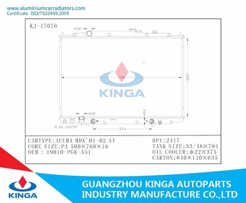 Nissan Acura MDX '01-02 BIJ de Radiators PA16mm Uitgedreven Heattransfer van het Douanealuminium leverancier