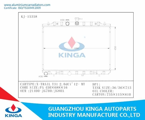 AfterMarket de Radiatorvervanging van Nissan voor X - OEM 21400 van Sleept31 2.0 Dci - JG700 leverancier