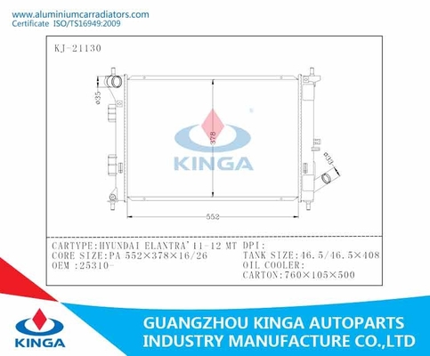 Efficiënte Koelhyundai-OEM van het Aluminiumelantra '11-12 MT van Radiatorprestaties: 25310 leverancier