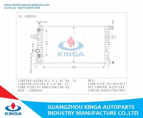 De Radiators van het de Hoge Prestatiesaluminium van OPEL voor ASTRA H1.4/1.8I '04 BIJ leverancier